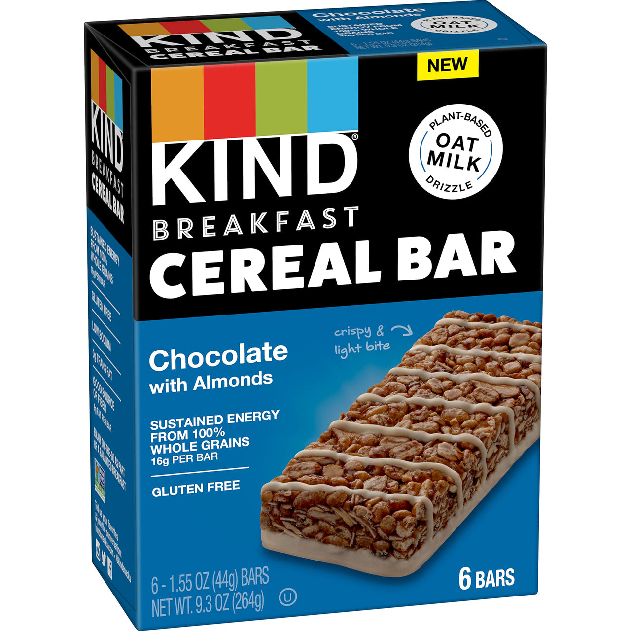 KIND Breakfast Cereal Bars, Gluten Free Snacks, Chocolate with Almonds, 9.3oz Box (6 Bars)