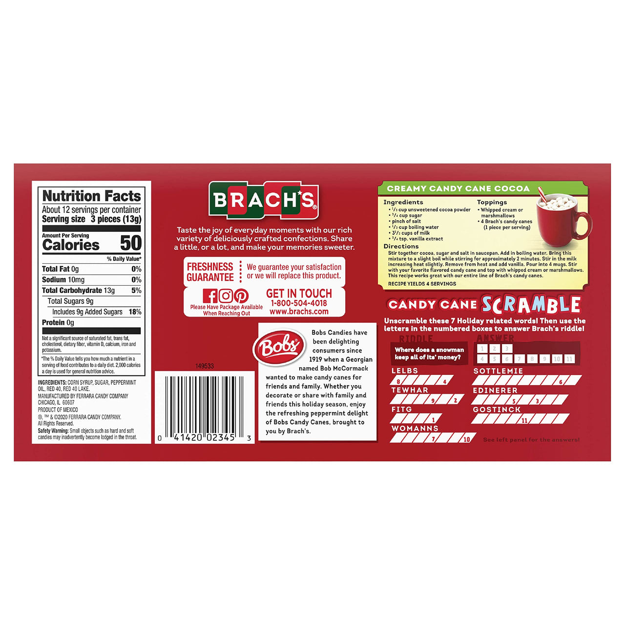Brach's  Bob's  Mini Pepper Candy Canes , Mint, 35 Count (Pack of 1)