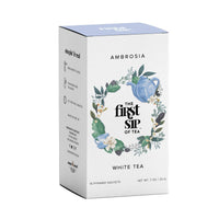 Ambrosia White Tea, Pyramid Sachet Tea Bags, Pai Mu Tan Fruity, Low-Caffeine, Antioxidant-Rich - 16 Cups | The Spice Hut, First Sip Of Tea