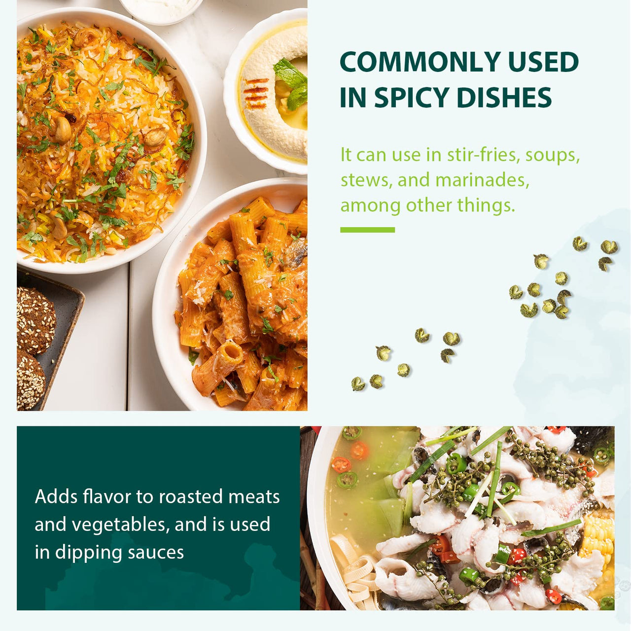 Soeos Authentic Sichuan Grade A Green Sichuan Peppercorns, Less Seeds, Strong Flavor, 4 oz.