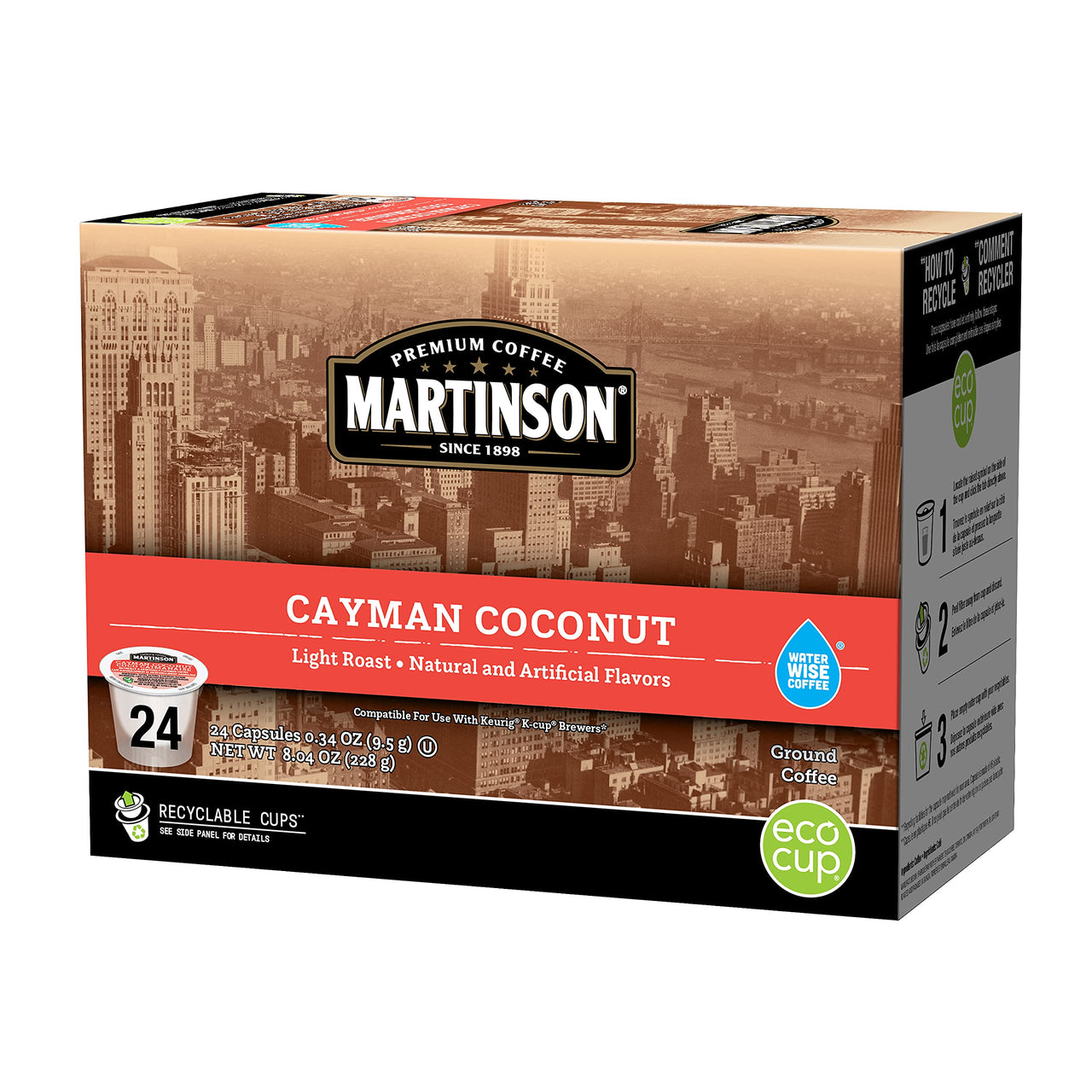 Martinson Single Serve Coffee Capsules, Cayman Coconut, Compatible with Keurig K-Cup Brewers, 24 Count