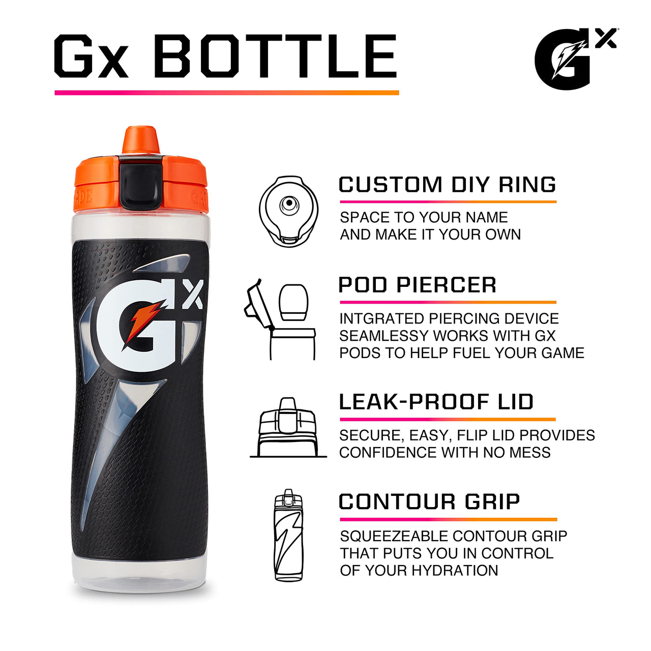 Gatorade Gx Hydration System, Non-Slip Gx Squeeze Bottles & Gx Sports Drink Concentrate Pods