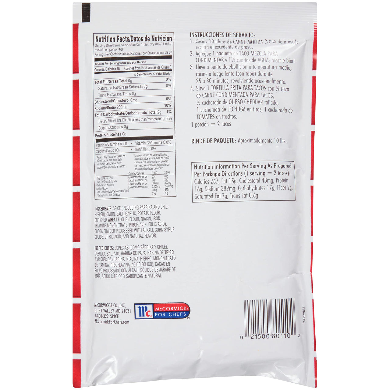 Lawry's  Taco Seasoning Mix, 9 oz - One 9 Ounce Packet of Taco Seasoning Mix, Best for Chicken, Beef, Fish, Pork or Plant-Based Tacos