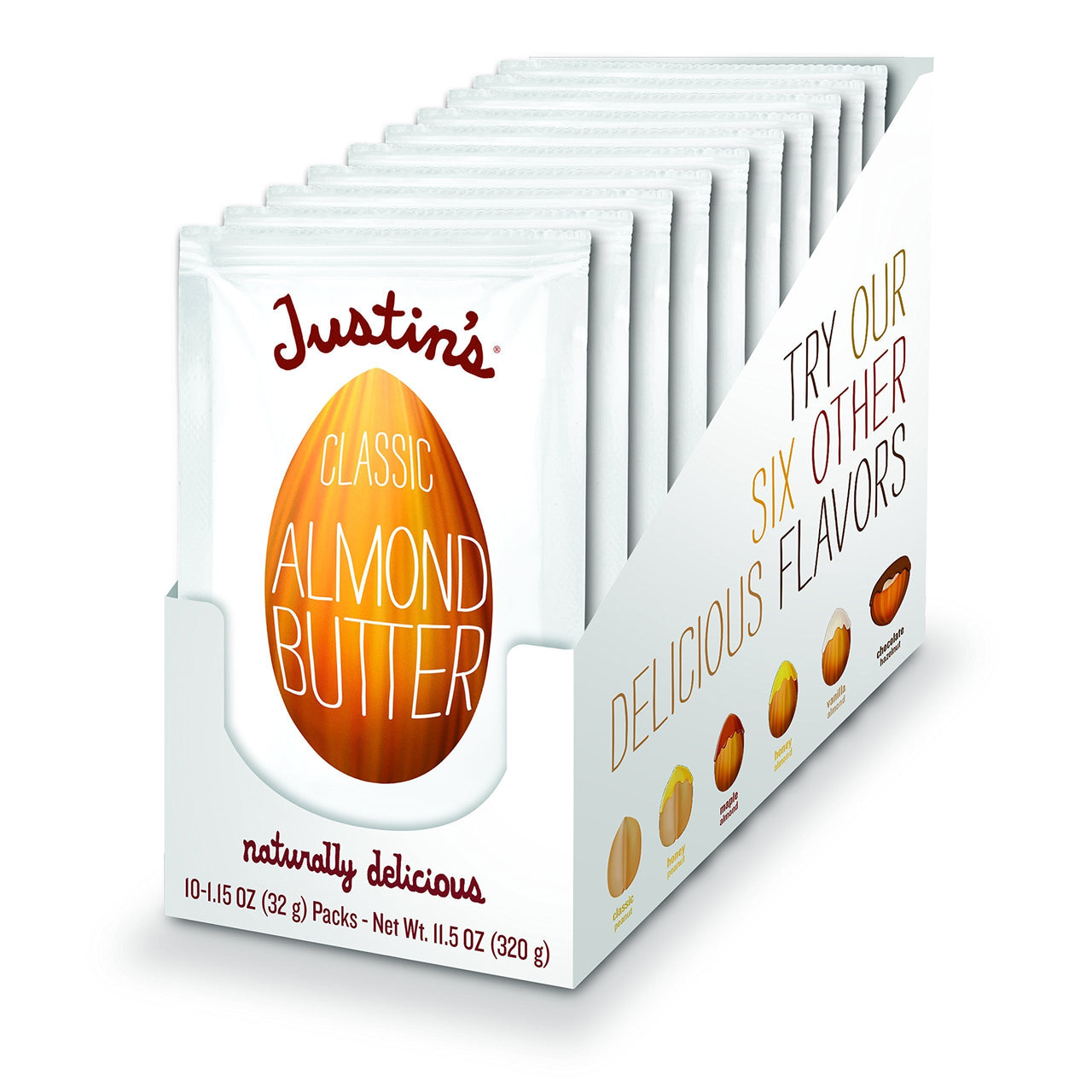 JUSTIN's Classic Gluten-Free Almond Butter Squeeze Packs, 1.15 Ounce (Pack of 10)
