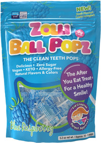 Zollipops Zolli Ball Popz Blue Raspberry, Sugar-free, Allergy-free, Vegan, KETO & Diabetic Friendly, Clean Teeth Candy