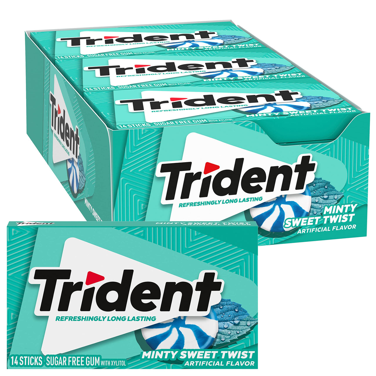 Trident Minty Sweet Twist Sugar Free Gum, 12 Packs of 14 Pieces (168 Total Pieces)