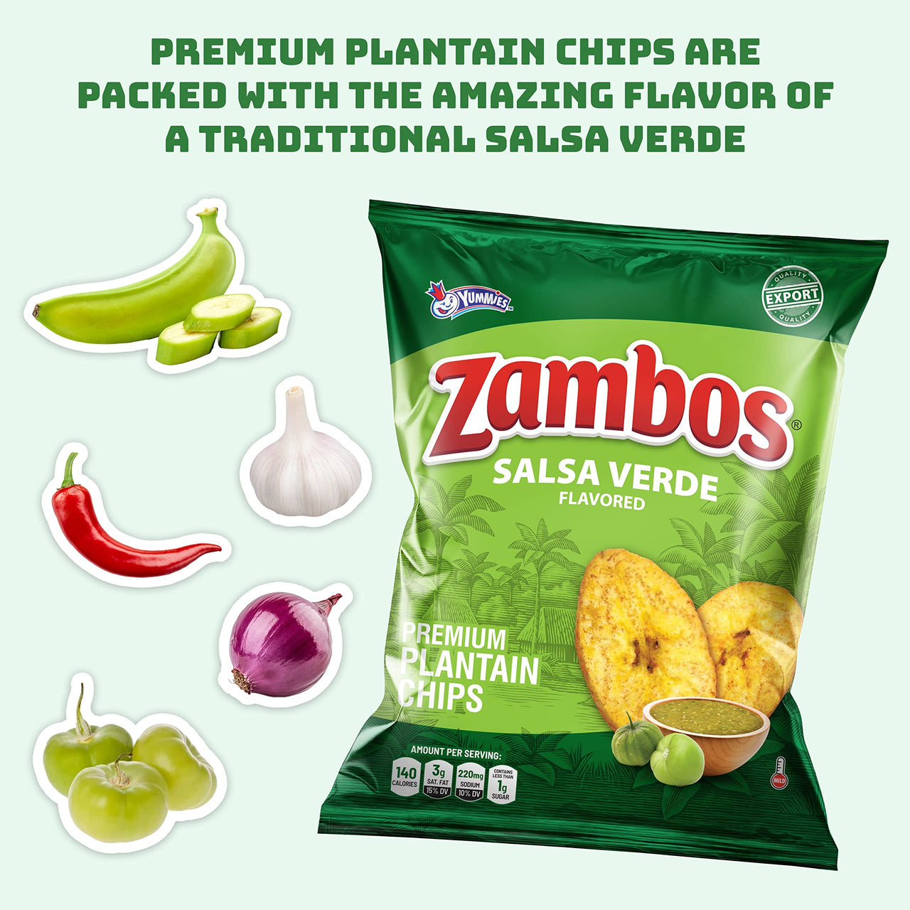 Zambos Plantain Chips Salsa Verde, Crunchy Premium Plantain Chips 5.30 oz (Pack of 1)