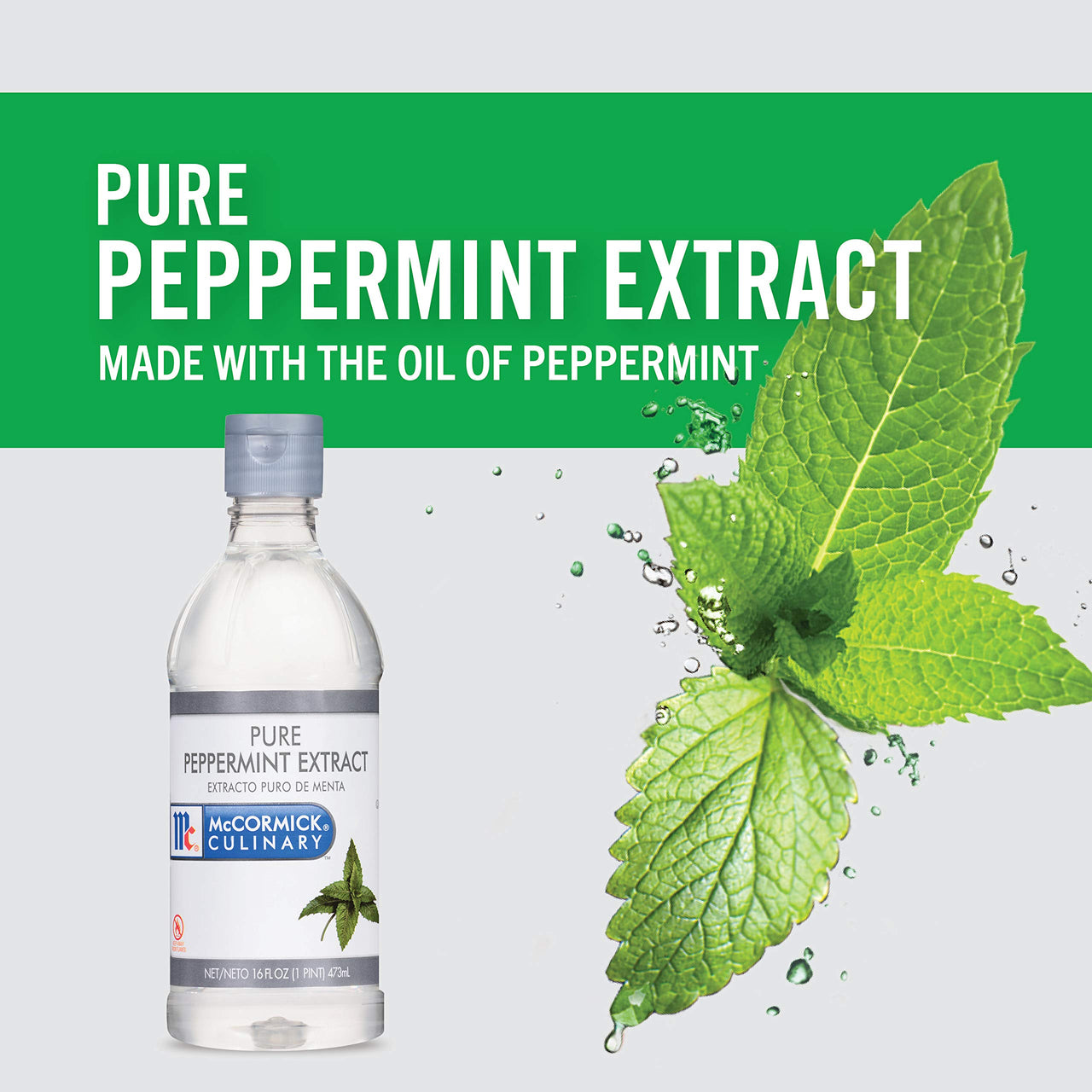 McCormick Culinary Pure Peppermint Extract, 16 fl oz - One 16 Fluid Ounce Bottle of Peppermint Extract, Made from Real Peppermint Leaves to Add Flavor to Milkshakes, Coffees, Cocktails and More