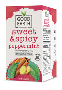 Good Earth Sweet & Spicy, Caffeine Free Peppermint Herbal Tea, Black 18 Tea Bags (Pack of 6)