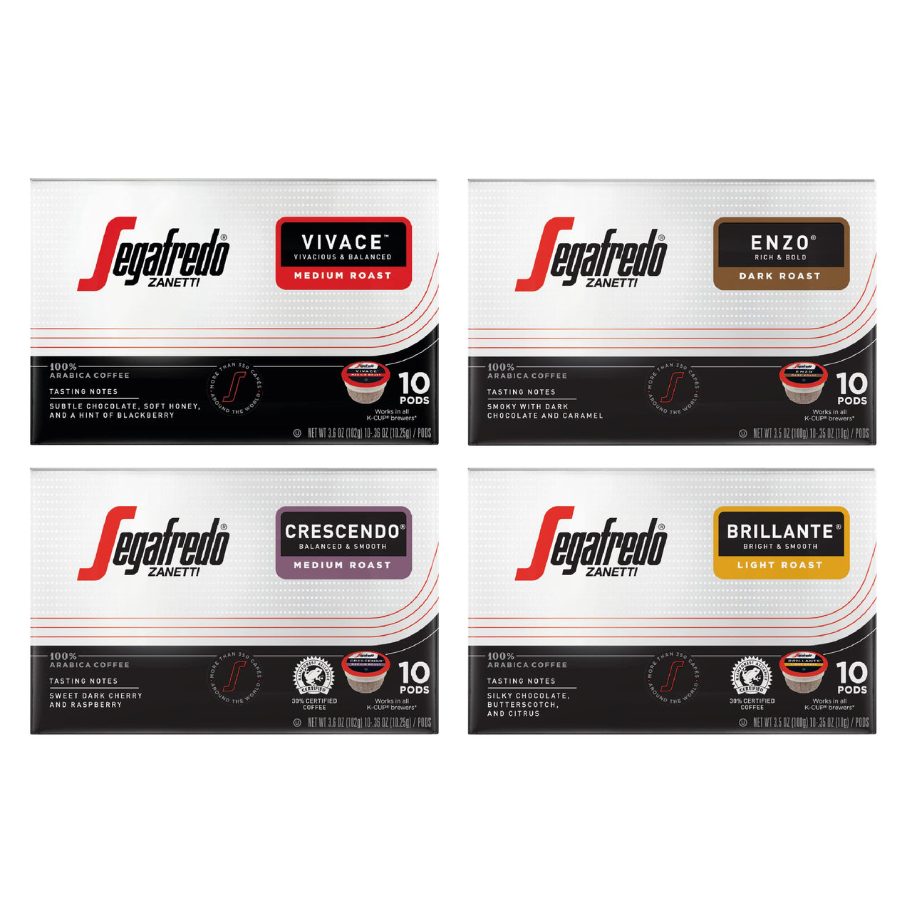 Segafredo Zanetti Single Serve Coffee Pods, Easy to Brew, Arabica Coffee, Works with All K-Cup Brewers, Variety Pack, 40 Count