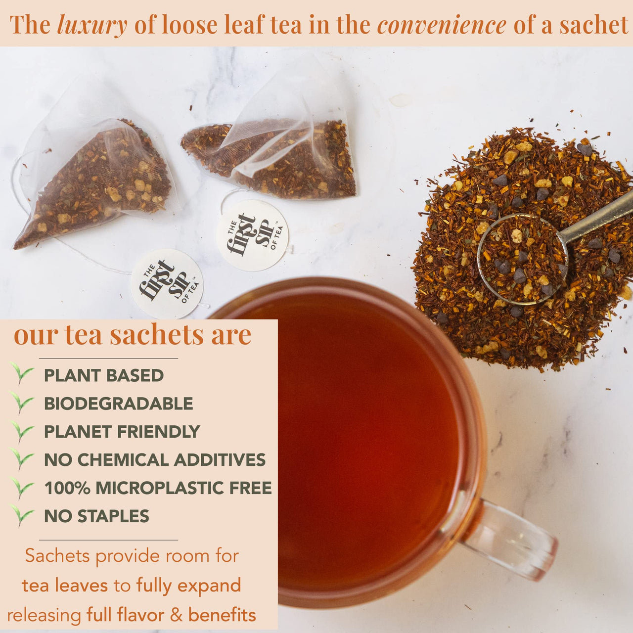 Chocolate Mint Rooibos, Tea Bags, Caffeine Free, Hot & Iced Tea, Antioxidants - 16 Cups | The Spice Hut, First Sip Of Tea