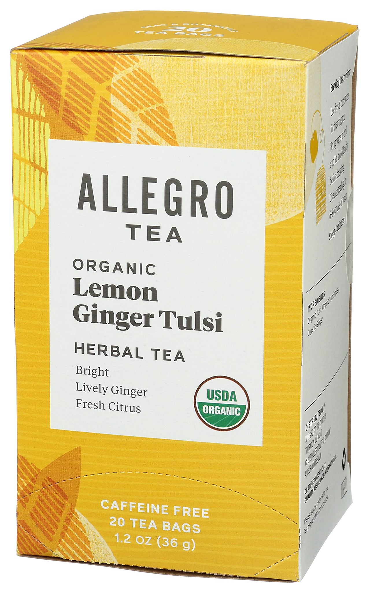 Allegro Tea, Organic Lemon Ginger Tulsi Tea Bags, 20 ct