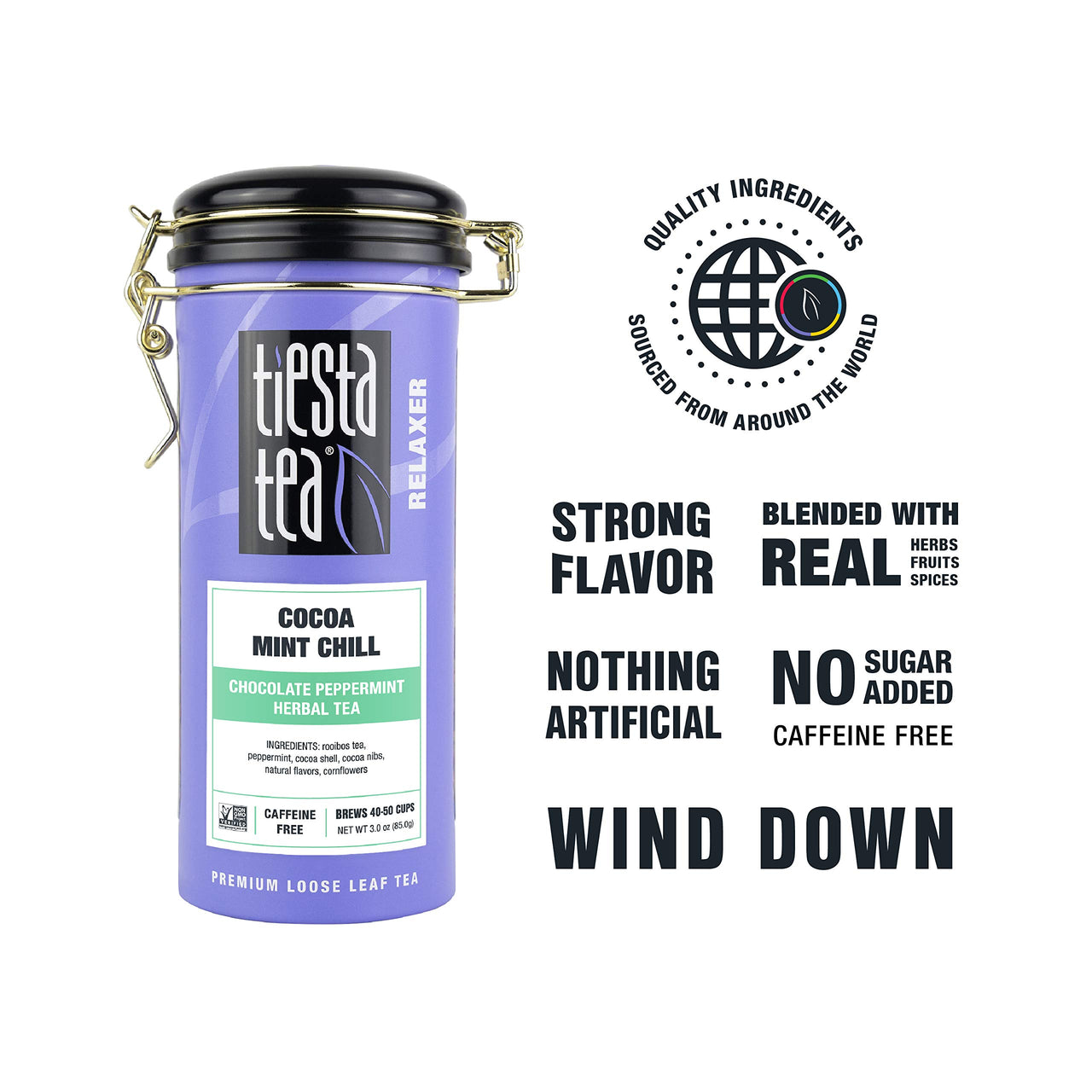 Tiesta Tea - Cocoa Mint Chill, Loose Leaf Chocolate Peppermint Herbal Tea, No Caffeine, Hot & Iced Tea, 3 oz Tin - 50 Cups, Natural Flavors, Stress Relief, Herbal Tea Loose Leaf