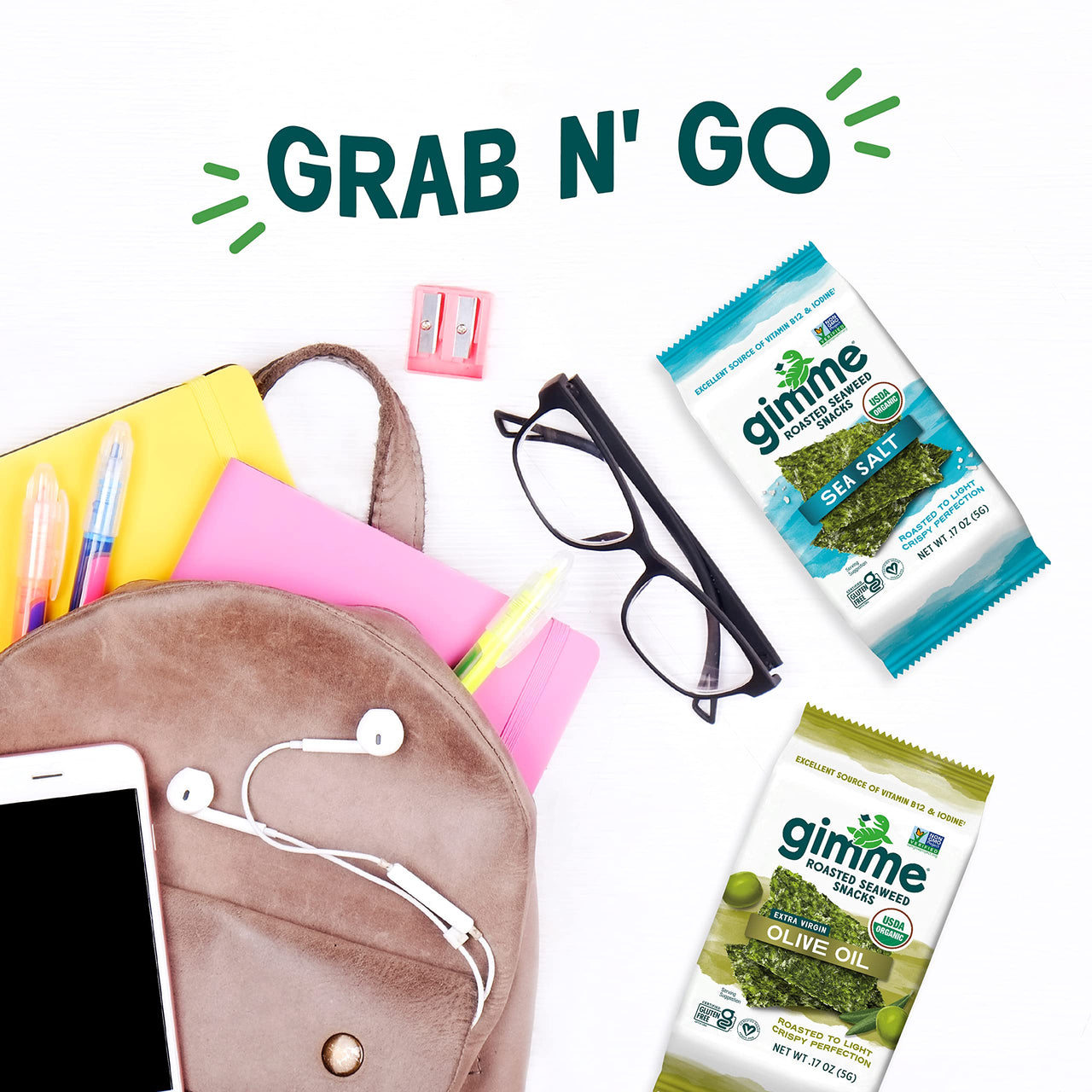 gimMe - Extra Virgin Olive Oil - 6 Count - Organic Roasted Seaweed Sheets - Keto, Vegan, Gluten Free - Great Source of Iodine & Omega 3s - Healthy On-The-Go Snack for Kids Adults