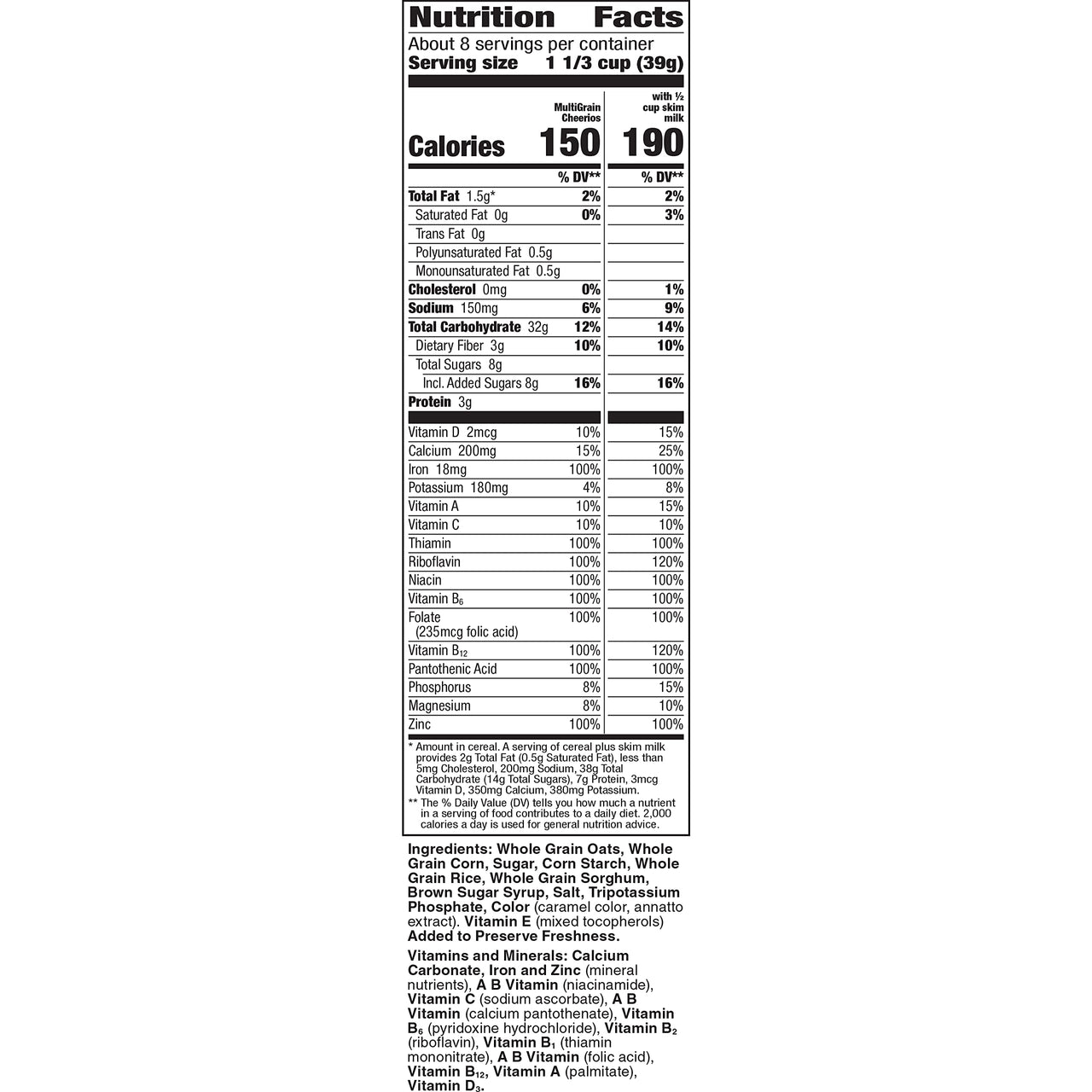 Multi Grain Cheerios, Breakfast Cereal, Gluten Free, Whole Grain Oats, 12 oz