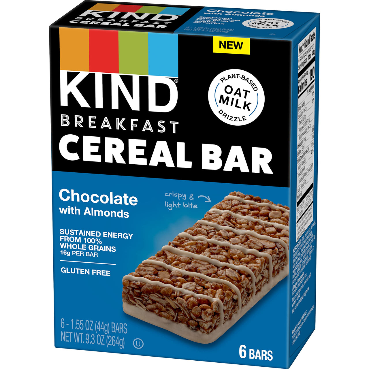 KIND Breakfast Cereal Bars, Gluten Free Snacks, Chocolate with Almonds, 9.3oz Box (6 Bars)