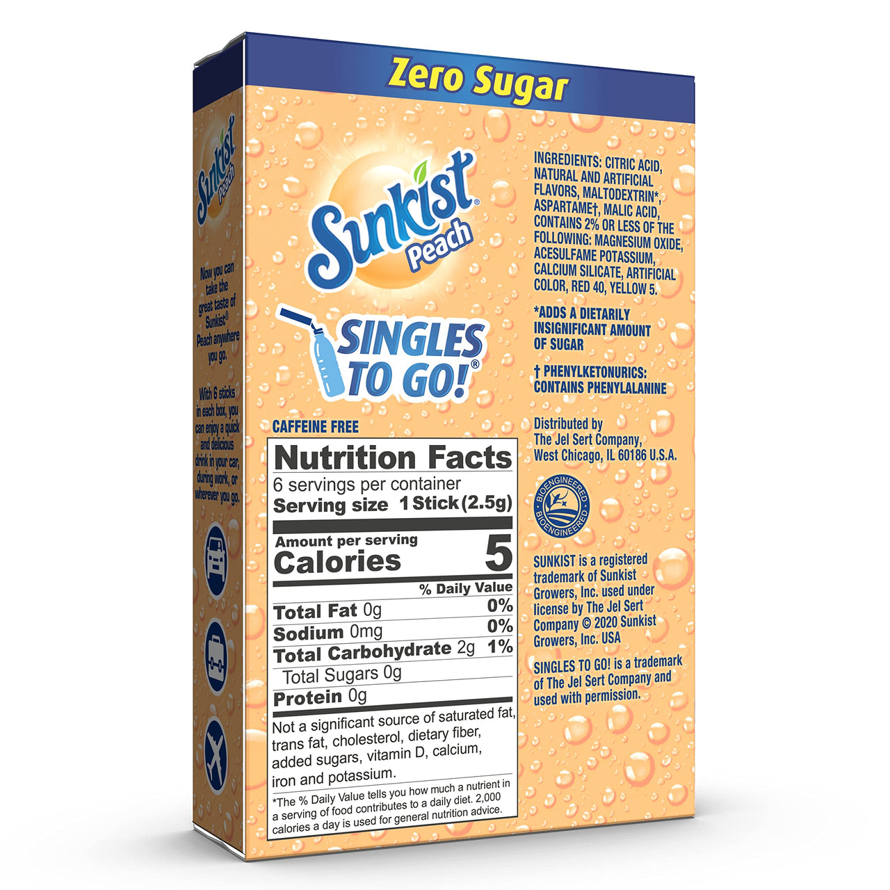 Sunkist Soda SINGLES TO GO! Drink Mix In 12 Boxes with 6 Packets Each (NonCarbonated and Sugar Free), Peach,6 Count (Pack of 12)