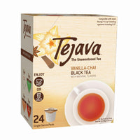Tejava Unsweetened Black Tea with Natural Vanilla Chai Flavor Pods, Award-Winning Tea, 100% recyclable Single Serve Cups (24 Pack)