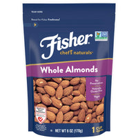 Fisher Whole Almonds, 6 Ounces, Unsalted, Low Carb Snack, No Preservatives, Naturally Gluten Free, Non-GMO, Keto, Paleo, Vegan Friendly