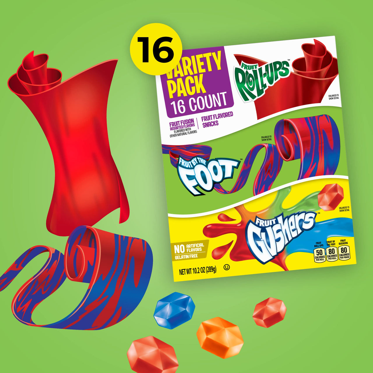 Fruit Roll-Ups, Fruit by the Foot, Gushers, Snacks Variety Pack, 16 ct