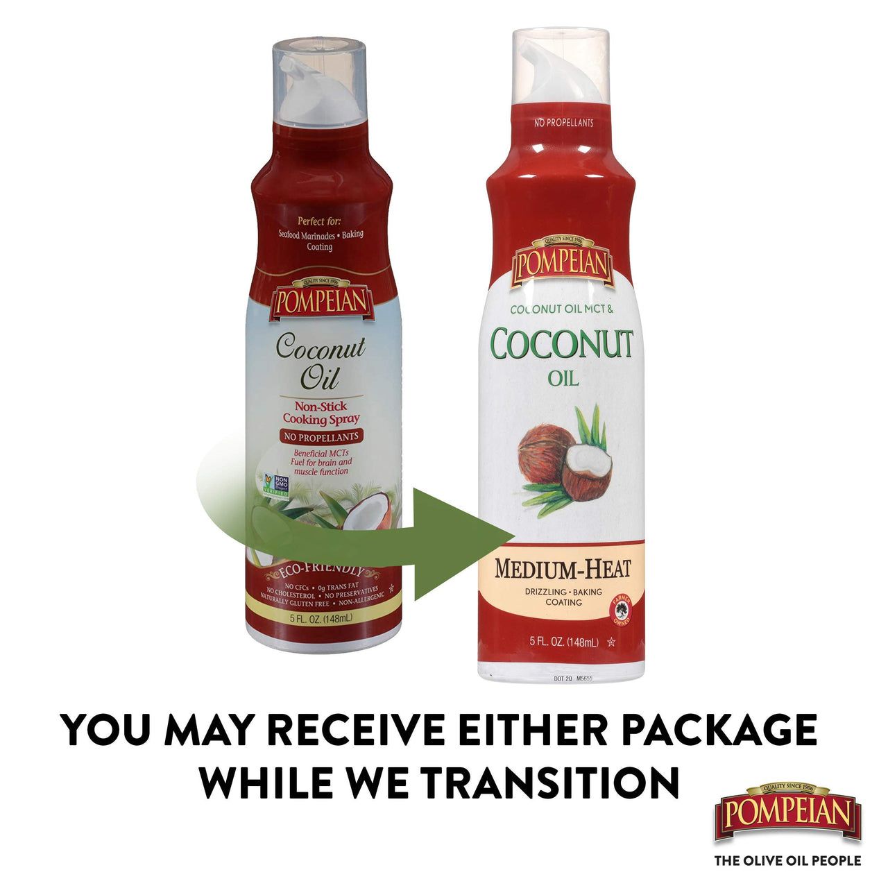 Pompeian Coconut Oil Non-Stick Cooking Spray, Subtle Coconut Flavor, Perfect for Seafood and Baking Coating, Naturally Gluten Free, Non-Allergenic, Non-GMO, No Propellants, 5 FL. OZ., Single Bottle