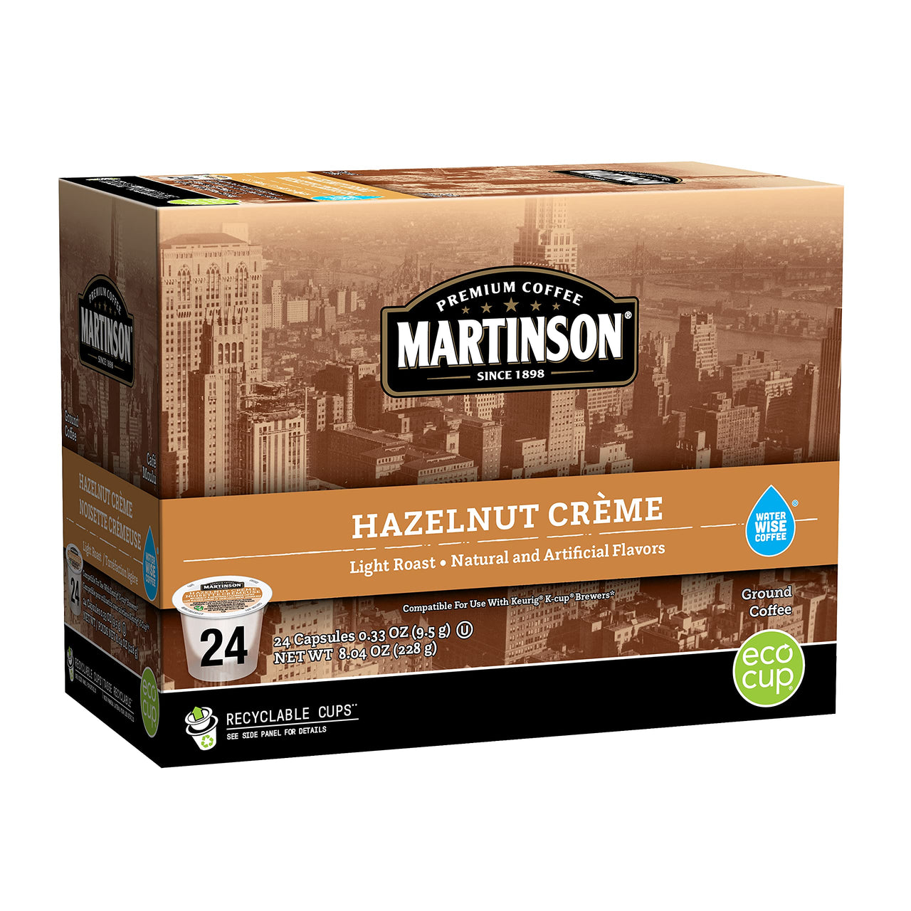 Martinson Hazelnut Crme Flavored Coffee, Light Roast, Keurig K-Cup Brewer Compatible Pods, 24 Count (Pack of 1)