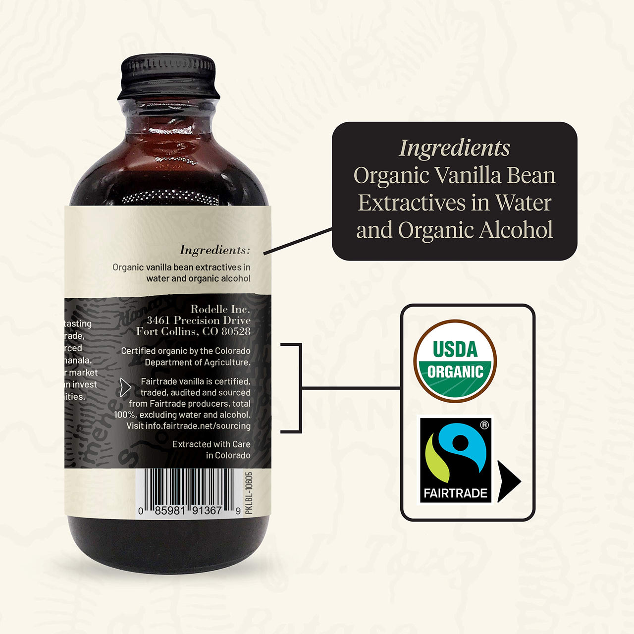 Rodelle Fair Trade Organic Pure Vanilla Extract, 8 Oz
