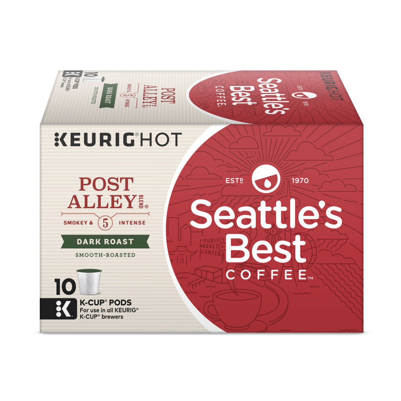 Seattle's  Best Coffee Post Alley Blend (Previously Signature Blend No. 5) Dark Roast Single Cup Coffee for Keurig Brewers, 1 Box of 10 (10 Total K-Cup pods)