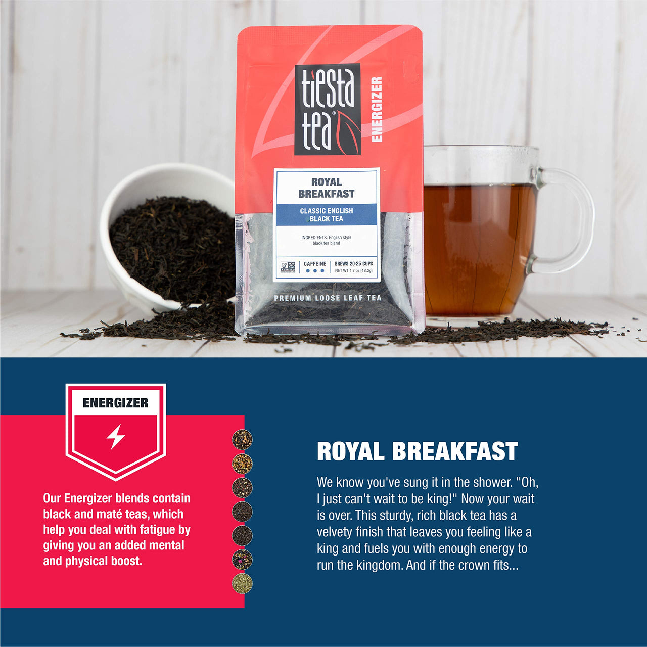 Tiesta Tea - Royal Breakfast, Loose Leaf Classic English Black Tea, High Caffeine, Hot & Iced Tea, 1.7 oz Pouch - 25 Cups, Natural, English Breakfast Tea, Black Tea Loose Leaf
