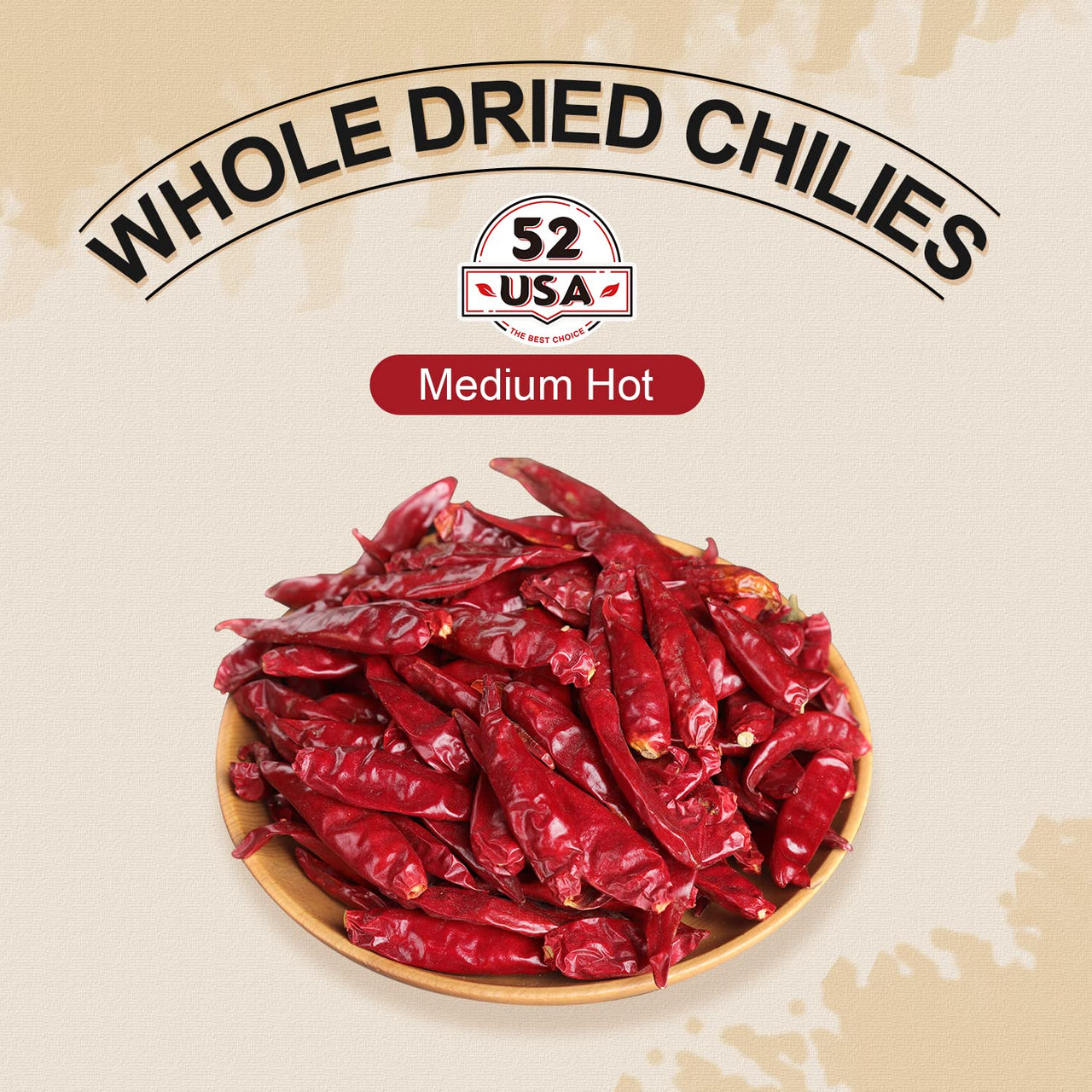 52USA Szechuan Red Dried Chilis, Whole Chili, Chinese Chili 4 Oz (Medium Hot)