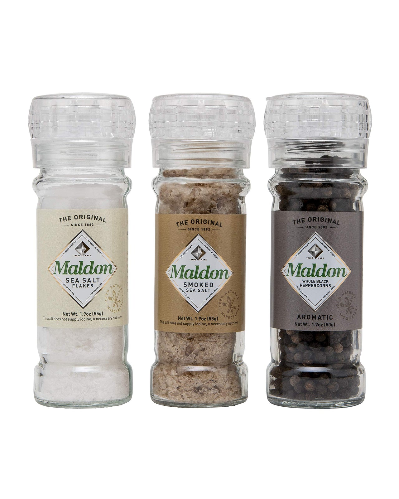 Maldon Salt, Whole Black Peppercorn Grinder, 50 g, Refillable and Adjustable, Kosher, Natural, Aromatic