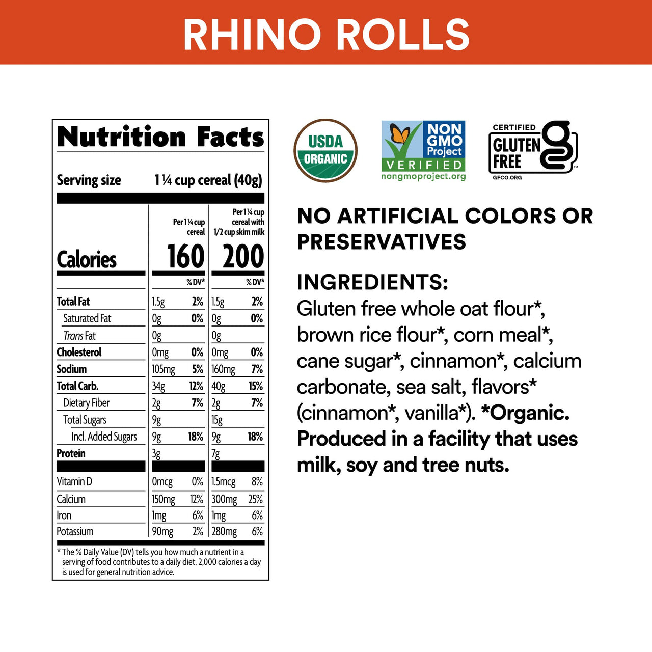 Rhino Rolls Organic Cinnamon Bun Cereal, 9.5 Ounce, Gluten Free, Non-GMO, EnviroKidz by Nature's  Path