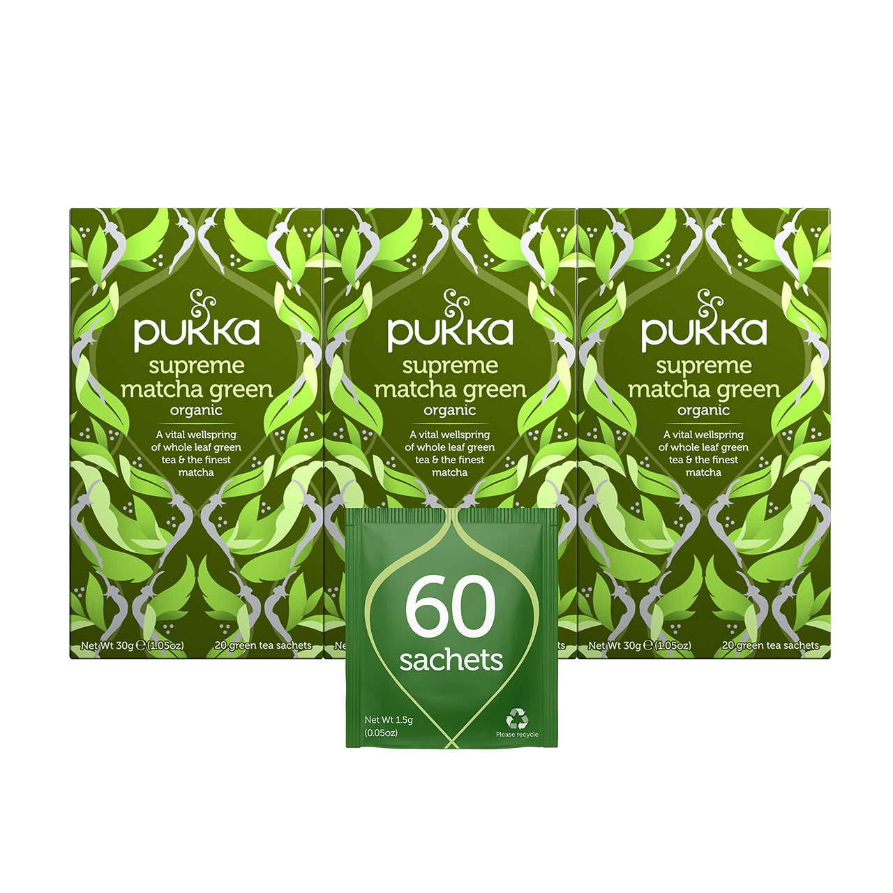 Pukka Supreme Matcha Green, Organic Herbal Green Tea with Oothu, Sencha & Suio Gang, 20 Count (Pack of 3)