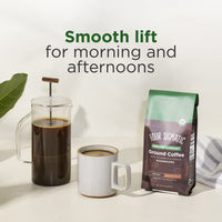 Organic Ground Coffee by Four Sigmatic | Medium Roast | Fair Trade Gourmet Coffee with Vitamin D, Chaga Mushroom, Zinc & Turkey Tail Mushroom | Nootropic Mushroom Coffee for Immune Support | 12oz Bag