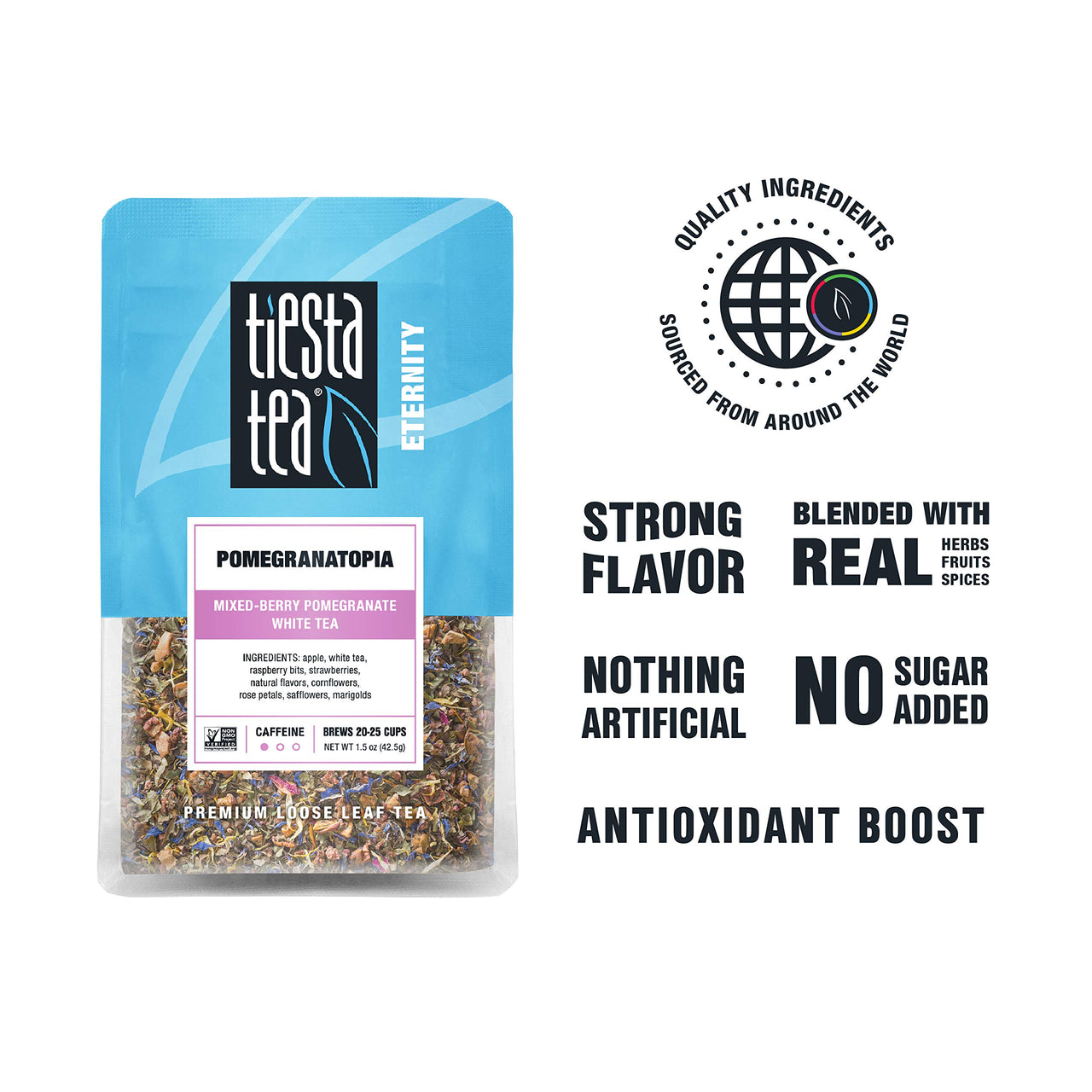 Tiesta Tea - Pomegranatopia, Loose Leaf Mixed-Berry Pomegranate White Tea, Low Caffeine, Hot & Iced Tea, 1.5 oz Pouch - 25 Cups, Natural, Flavored, White Tea Loose Leaf