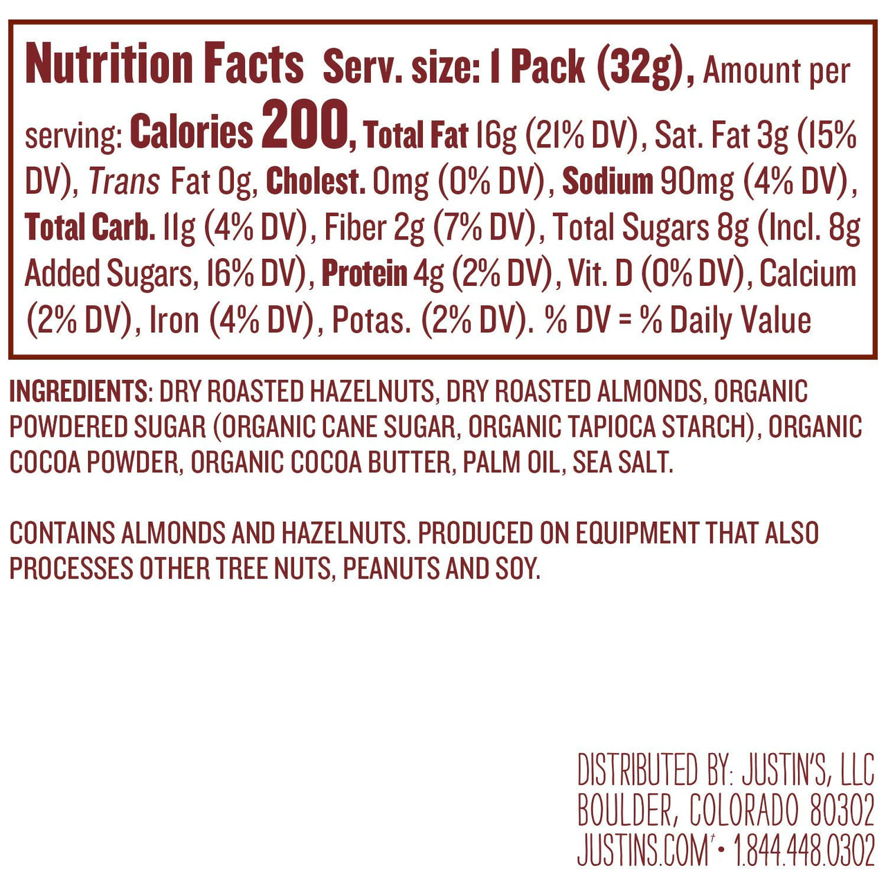 Justin's  Chocolate Hazelnut & Almond Butter Squeeze Pack, Organic Cocoa, Gluten-free, Responsibly Sourced, Packaging May Vary, 1.15 Ounce (Pack of 10)