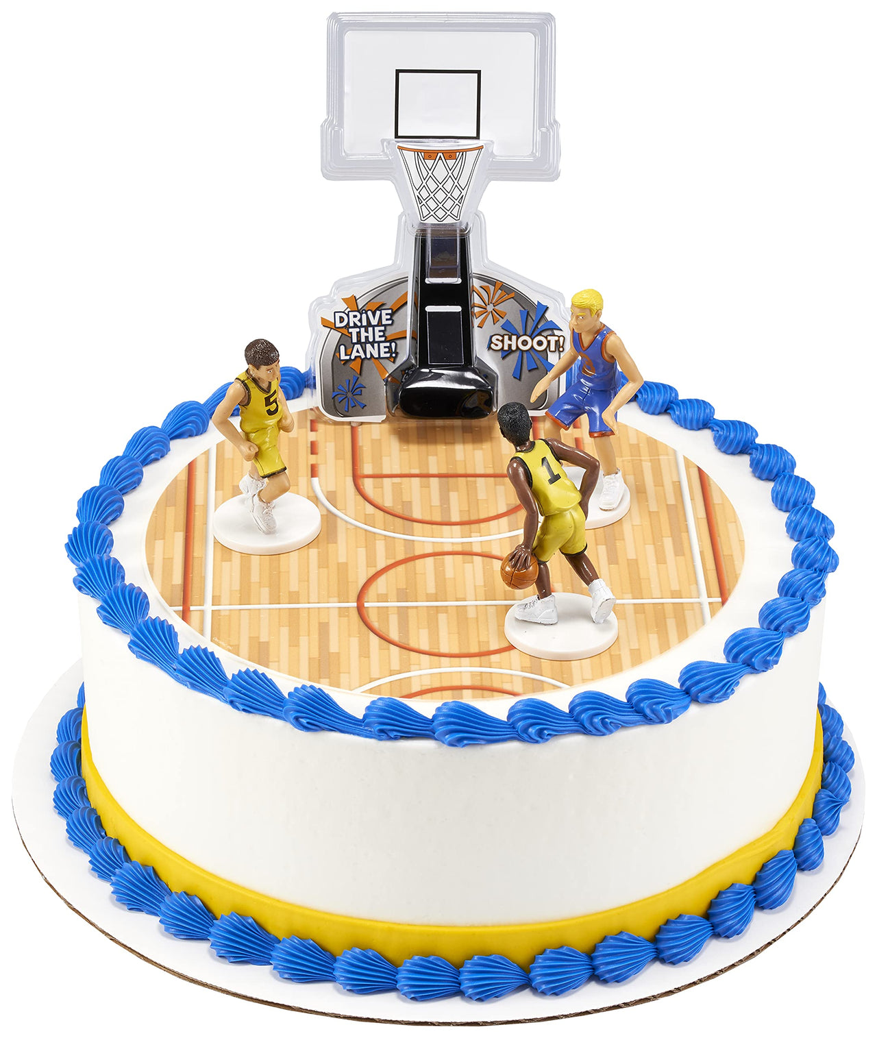 DecoSet Basketball All Net Cake Topper, 5-Piece Cake Decoration Set, Birthday Decorations with 3 Figurines and Backboard, For All Size and Shape Celebration, Birthday or End of Season Cake