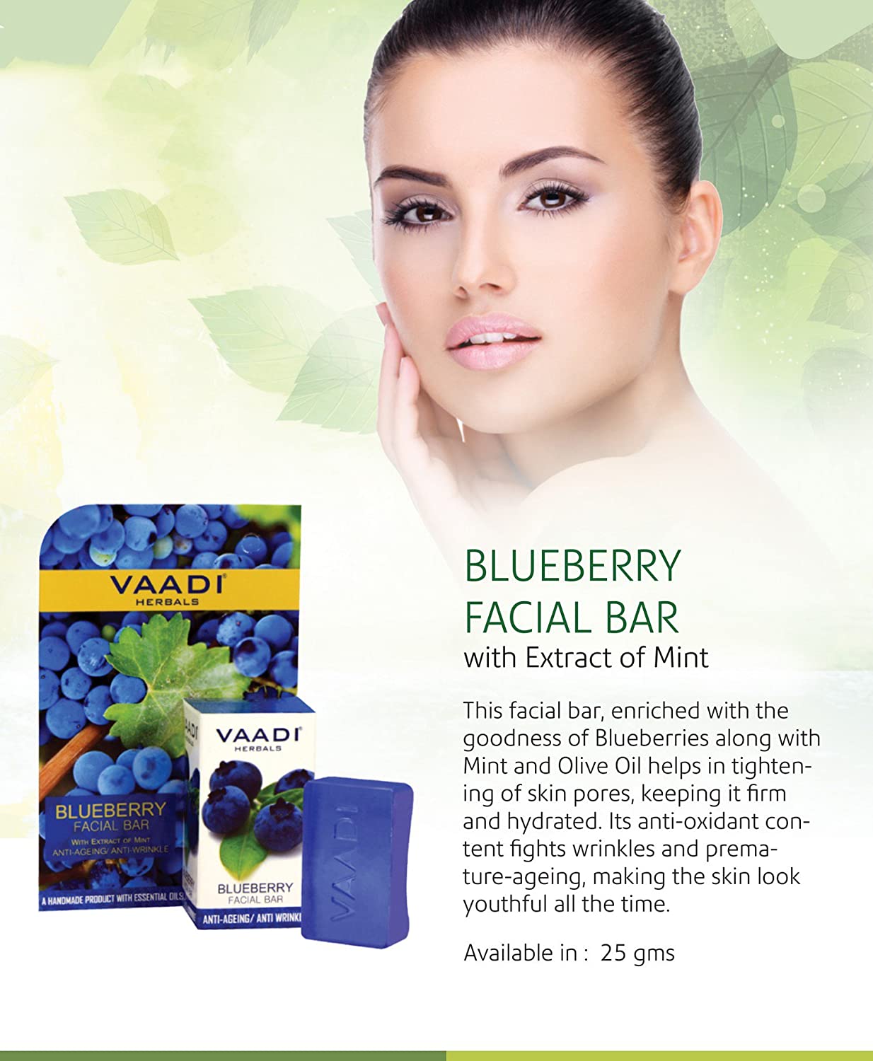 Vaadi Herbals Blueberry Facial Bar with Extract of Mint, 25g