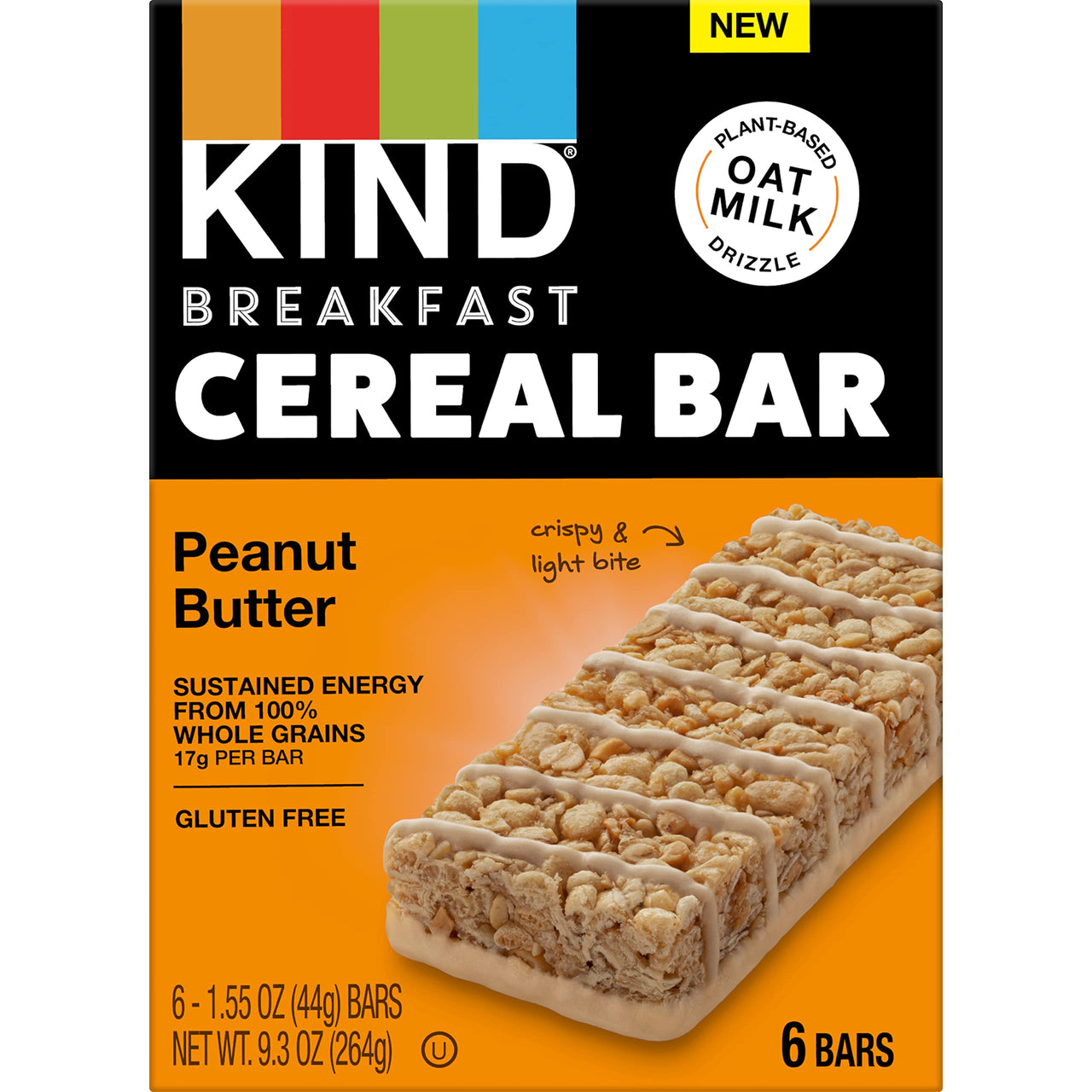 KIND Breakfast Cereal Bars, Gluten Free Snacks, Peanut Butter, 9.3oz Box (6 Bars)