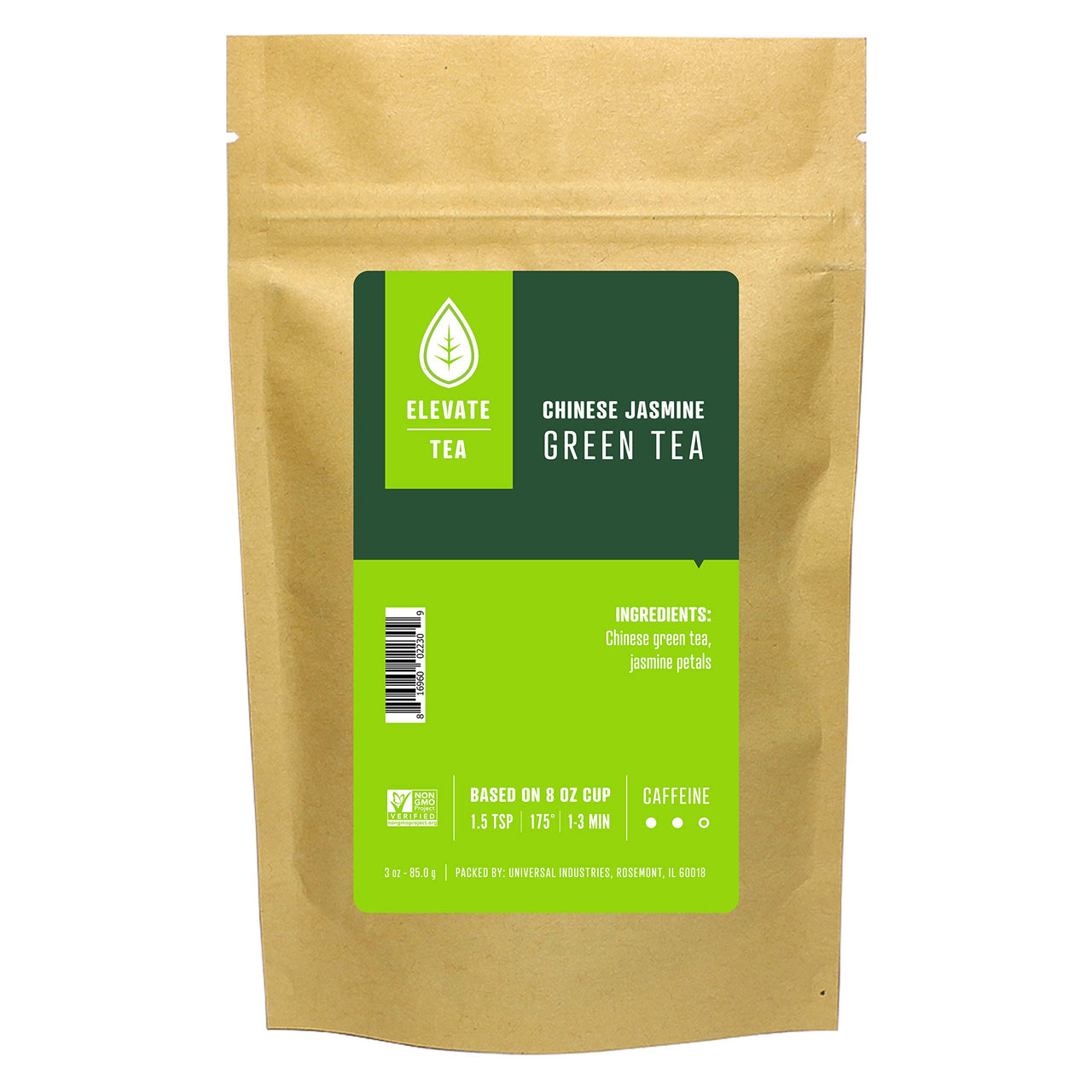 Elevate Tea Chinese Jasmine Tea - Loose Leaf Green Tea, Medium Caffeine, 3 oz Pouch - 30 Cups, Hot & Iced Tea, No Artificials, Unsweetened Jasmine Tea Loose Leaf, 3 Pack