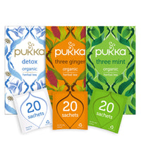 Pukka Organic Tea Bags, Digestion Organic Tea Bundle Herbal Tea with Three Mint, Three Ginger & Detox, 20 Count (Pack of 3)
