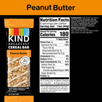 KIND Breakfast Cereal Bars, Gluten Free Snacks, Peanut Butter, 9.3oz Box (6 Bars)