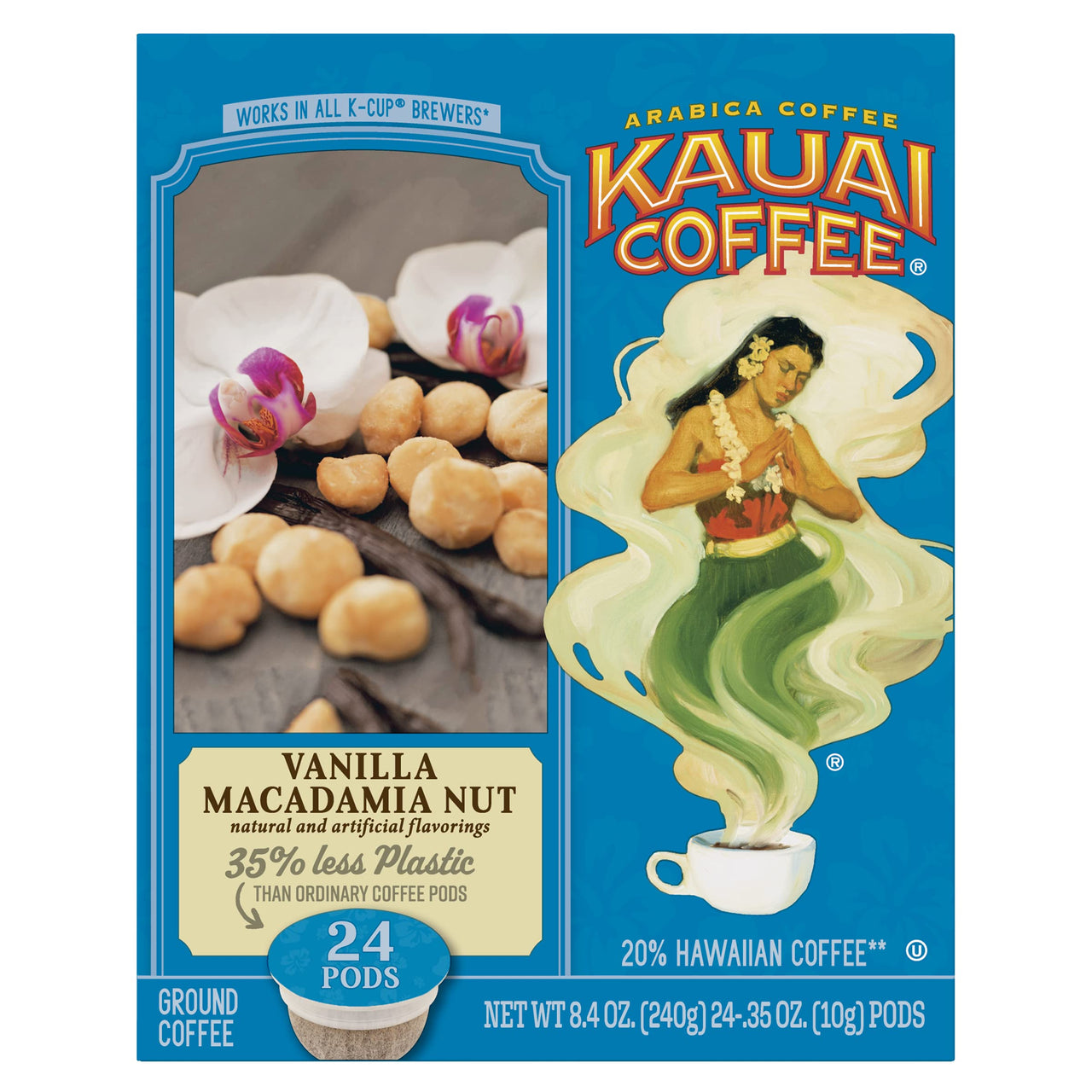 Kauai Coffee Single Serve Pods, Vanilla Macadamia Nut Flavor - Arabica Coffee from Hawaii's  Largest Coffee Grower, Compatible with Keurig K-Cup Brewers - 24 Count