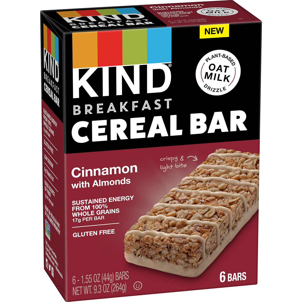 KIND Breakfast Cereal Bars, Gluten Free Snacks, Cinnamon with Almonds, 9.3oz Box (6 Bars)