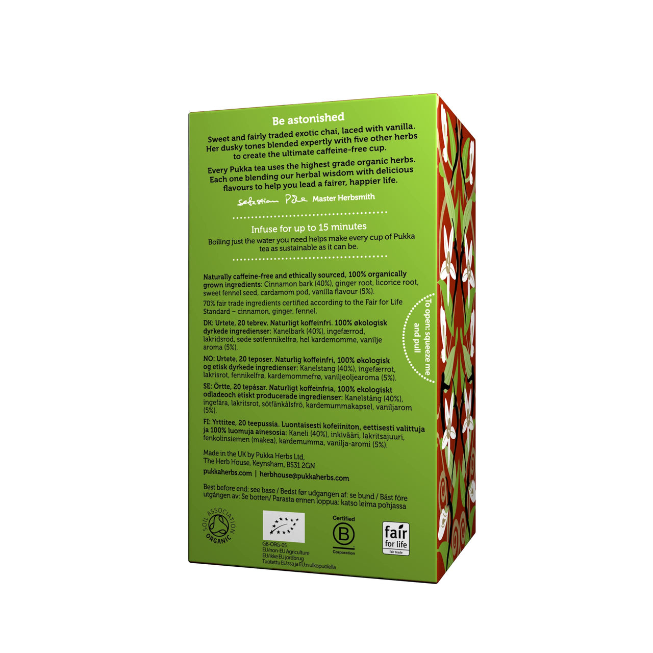 Pukka Organic Tea Bags, Vanilla Chai Herbal Tea with Cinnamon & Cardamom, Perfect Caffeine-free Pick-me Up, 20 Count (Pack of 3) 60 Tea Bags