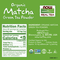 NOW Foods, Certified Organic Matcha Green Tea Powder, Non-GMO Project Verified, 3-Ounce