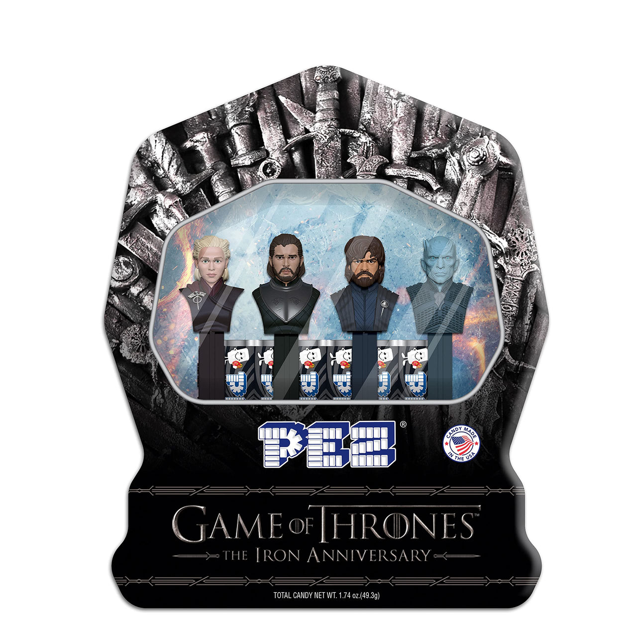 Pez Candy Game Of Thrones The Iron Set Jon Snow, Daenrys, Night King, Tyrion with Dragon Fruit Flavored candy