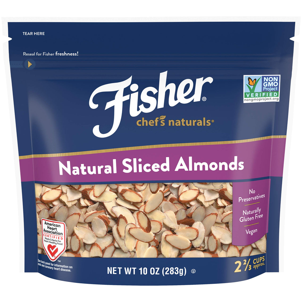 Fisher Sliced Almonds, 10 Ounces, Unsalted, No Preservatives, Naturally Gluten Free, Non-GMO, Keto, Paleo, Vegan Friendly