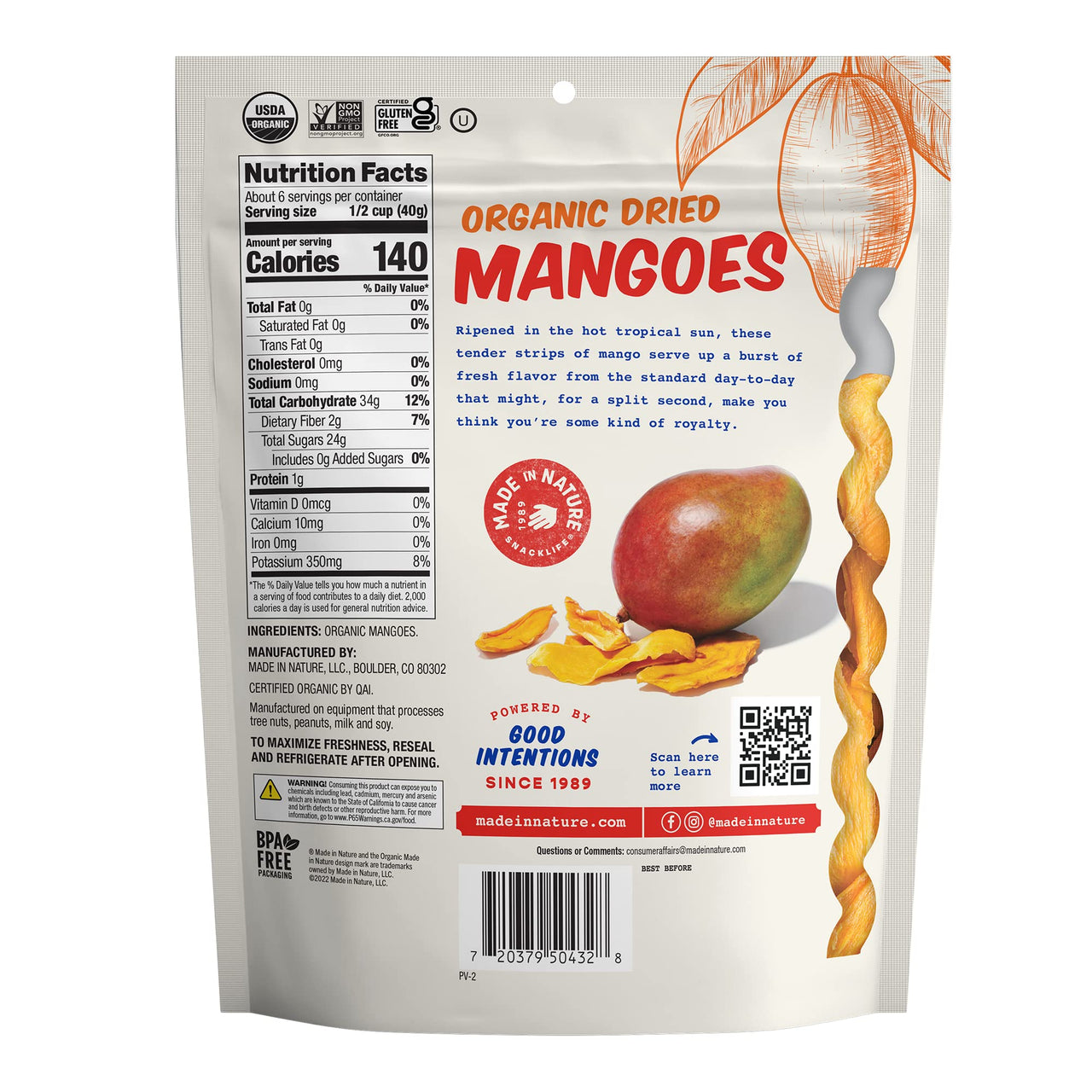 Made in Nature Organic Dried Mangoes, 8 Ounce (Pack of 1) - Non-GMO Vegan Dried Fruit Snack