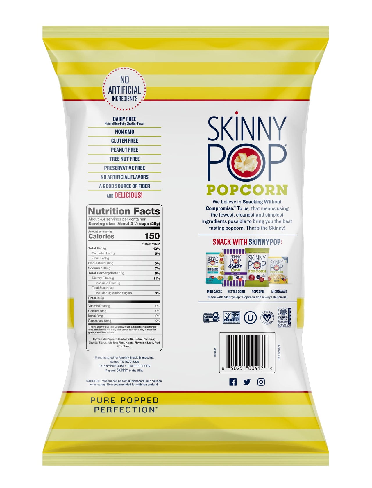 SkinnyPop White Cheddar Popcorn, 4.4oz Grocery Sized Bag, Skinny Pop, Healthy Popcorn Snacks, Easter Snacks, Gluten Free